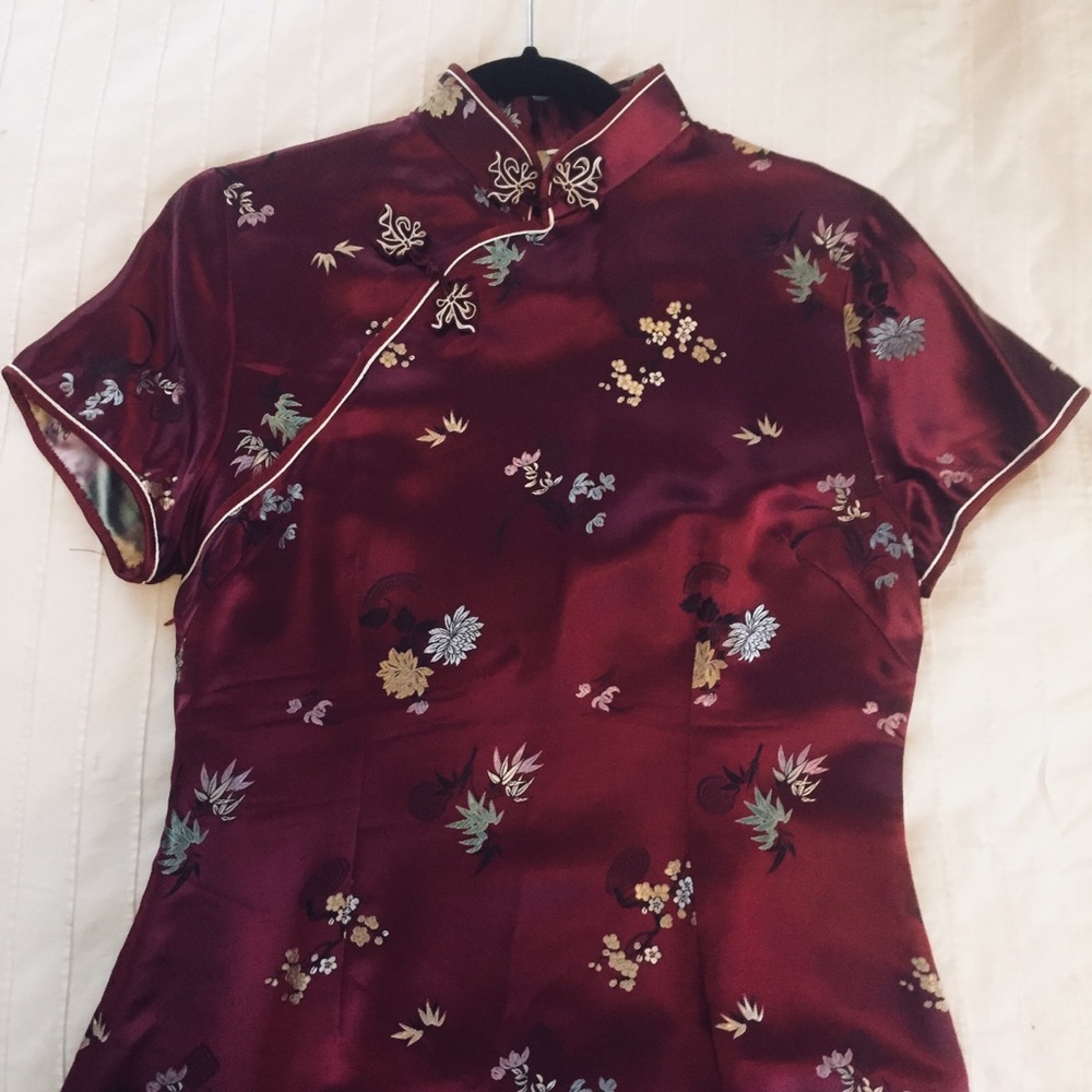 Ankle-Length Burgundy Cheongsam/Qipao